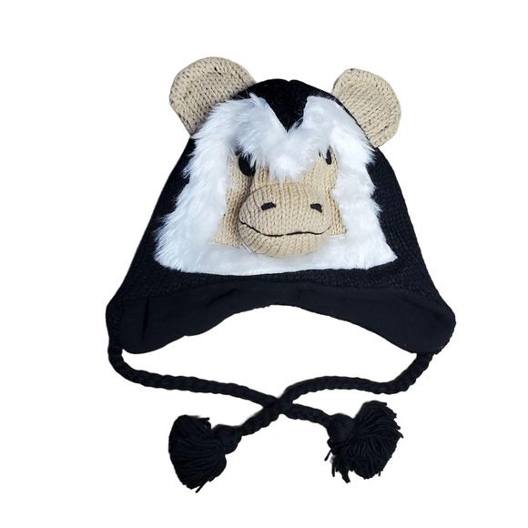 Wool Hat Monkey Design One Size Black - Picture 3 of 5